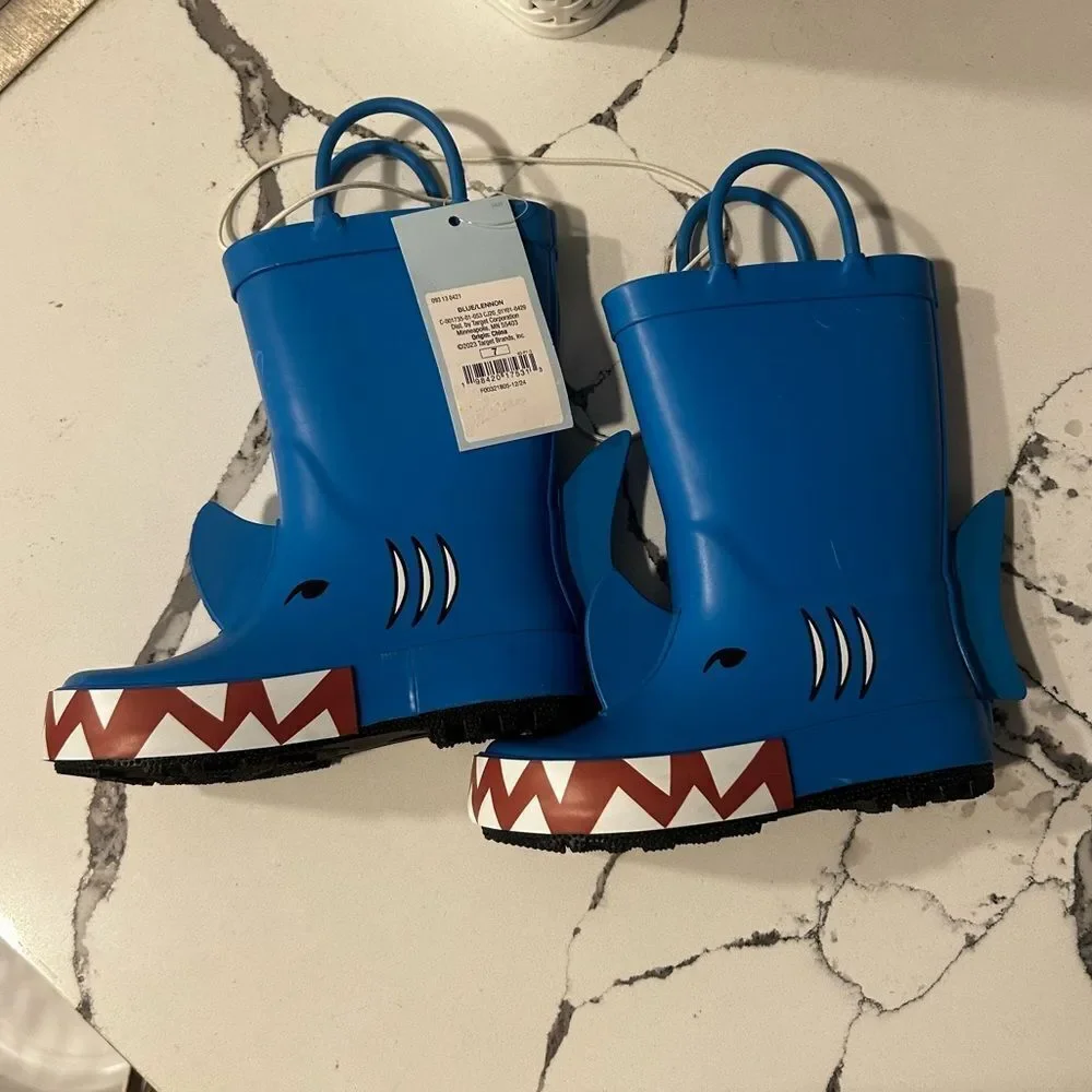 Kids Blue Shark Rain Boots NWT